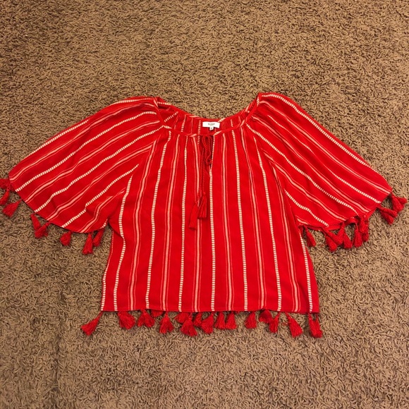 Kensie Tops - Kenzie Red Tassel Blouse